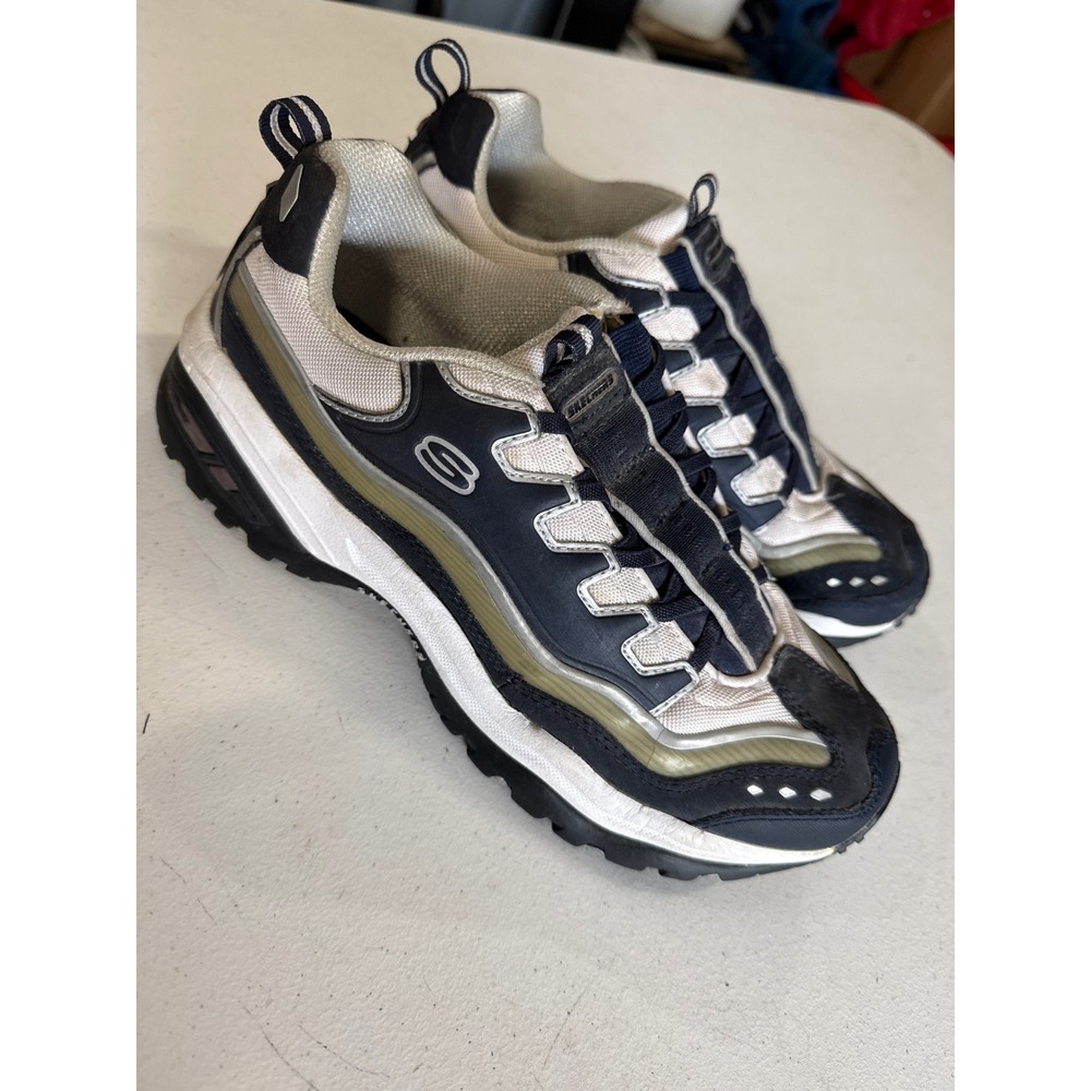 Skechers Sport 882 Navy Grey White Leather Chunky Sneakers Womens 9 Retro Y2K‎